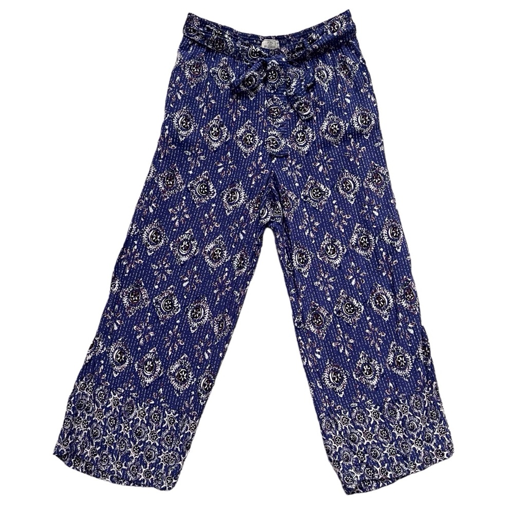 Fatface Fat Face Blue Print Flowy Wide Leg Pants Belt Tribal Boho Women’s 6